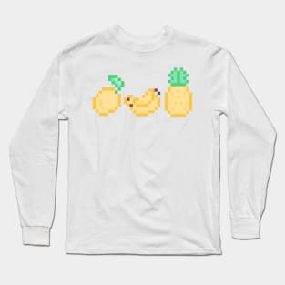 Kawaii Pixel Art Pastel Yellow Fruit Design Long Sleeve T-Shirt